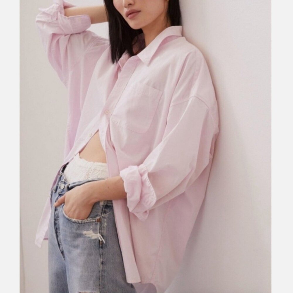 Anthropologie Maeve The Bennet Buttondown Shirt Top Pink Long Sleeve M NWT